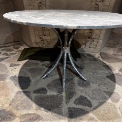 Arturo Pani 1950s Faux Bamboo Aluminum Pedestal Marble Dining Table Mexico - 3283678