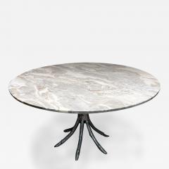 Arturo Pani 1950s Faux Bamboo Aluminum Pedestal Marble Dining Table Mexico - 3285338