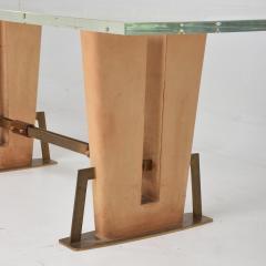 Arturo Pani Modern Sensation Custom Lucite Dining Table Angled Leather Bronze Base 1960s - 1912463