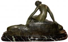 Ary Bitter Bronze Sculpture of Diana with 2 Greyhounds in Nature - 3827598