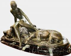 Ary Bitter Bronze Sculpture of Diana with 2 Greyhounds in Nature - 3827663