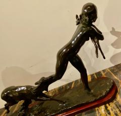 Ary Jean Leon Bitter Ary Bitter Bronze Art Deco Sculpture Woman Running with Lambs - 1369613