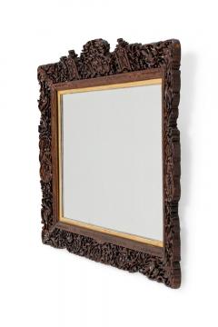Asian Burmese Style Teak Filigree Wall Mirror - 4658564
