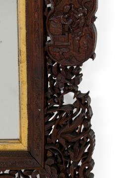 Asian Burmese Style Teak Filigree Wall Mirror - 4658568