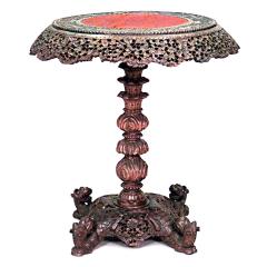 Asian Burmese Walnut End Table - 4692979