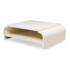 Asian Contemporary Style Off White Raffia Wrapped Curved Coffee Table - 4692949