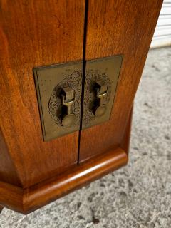 Asian Inspired Walnut Hexagon Shaped Cabinet with Round Top - 4453298