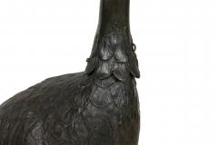 Asian Japanese iron life size figure of heron standing on round base - 4639789