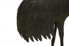 Asian Japanese iron life size figure of heron standing on round base - 4639792