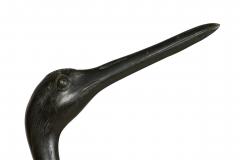 Asian Japanese iron life size figure of heron standing on round base - 4639793