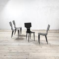 Atelier Fornasetti Fornasetti set of 4 Chairs in Black Lacquered Wood 60s - 2319180