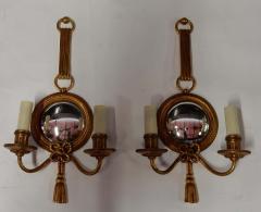 Atelier Petitot 1950 1970 Pair of Sconces in Gilted Bronze with Convex Mirror Petitot Signed - 2323295