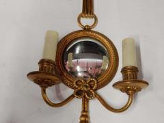 Atelier Petitot 1950 1970 Pair of Sconces in Gilted Bronze with Convex Mirror Petitot Signed - 2323318