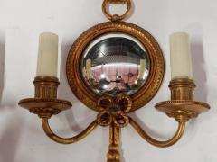 Atelier Petitot 1950 1970 Pair of Sconces in Gilted Bronze with Convex Mirror Petitot Signed - 2323319