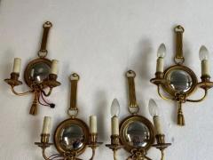 Atelier Petitot 1950 70 2 Pairs of Sconces in Gilted Bronze With Convex Mirror Petitot Signed - 3510922