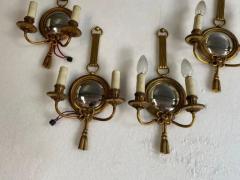 Atelier Petitot 1950 70 2 Pairs of Sconces in Gilted Bronze With Convex Mirror Petitot Signed - 3510924