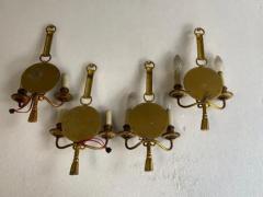 Atelier Petitot 1950 70 2 Pairs of Sconces in Gilted Bronze With Convex Mirror Petitot Signed - 3510926