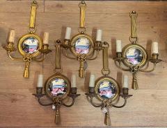Atelier Petitot 1950 70 Serie of 5 Sconces in Gilted Bronze With Convex Mirror Petitot Signed - 4245731