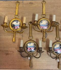Atelier Petitot 1950 70 Serie of 5 Sconces in Gilted Bronze With Convex Mirror Petitot Signed - 4245732