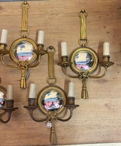 Atelier Petitot 1950 70 Serie of 5 Sconces in Gilted Bronze With Convex Mirror Petitot Signed - 4245733