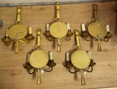 Atelier Petitot 1950 70 Serie of 5 Sconces in Gilted Bronze With Convex Mirror Petitot Signed - 4245734