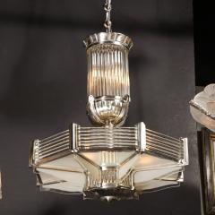 Atelier Petitot Art Deco Chandelier in Satin Nickel Transparent Glass Rods by Atelier Petitot - 3040106