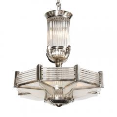 Atelier Petitot Art Deco Chandelier in Satin Nickel Transparent Glass Rods by Atelier Petitot - 3040110