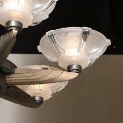 Atelier Petitot Art Deco Five Arm Bronze and Frosted Glass Chandelier by Petitot - 2908805