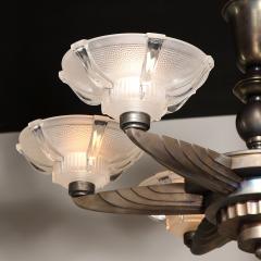 Atelier Petitot Art Deco Five Arm Bronze and Frosted Glass Chandelier by Petitot - 2908813