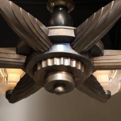 Atelier Petitot Art Deco Five Arm Bronze and Frosted Glass Chandelier by Petitot - 2908887