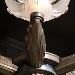 Atelier Petitot Art Deco Five Arm Bronze and Frosted Glass Chandelier by Petitot - 2908900