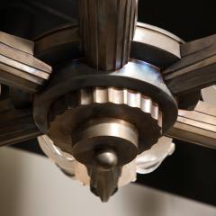 Atelier Petitot Art Deco Five Arm Bronze and Frosted Glass Chandelier by Petitot - 2908901