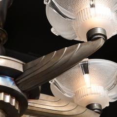 Atelier Petitot Art Deco Five Arm Bronze and Frosted Glass Chandelier by Petitot - 2908911