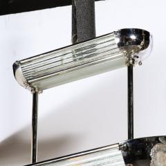 Atelier Petitot Art Deco Machine Age Chrome Glass Rod Frosted Glass Chandelier by Petitot - 2946488