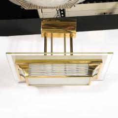 Atelier Petitot Art Deco Machine Age Polished Brass Glass Rod Chandelier by Petitot - 4622382