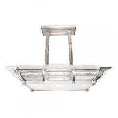 Atelier Petitot Art Deco Machine Age Silvered Bronze Frosted Glass Chandelier signed Petitot - 4377140