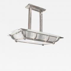 Atelier Petitot Art Deco Machine Age Silvered Bronze Frosted Glass Chandelier signed Petitot - 4379206