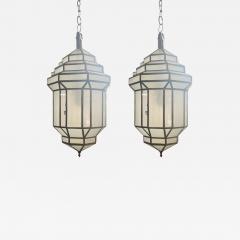 Atlas Showroom Art Deco Style White Milk Glass Handmade Chandelier Pendant Lantern a Pair - 1612488