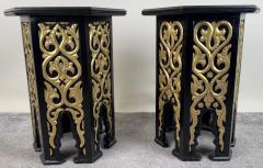 Atlas Showroom Hollywood Regency Moroccan Stye Side or End Table Black with Gold Design a Pair - 3858094