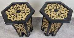 Atlas Showroom Hollywood Regency Moroccan Stye Side or End Table Black with Gold Design a Pair - 3858099