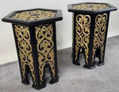 Atlas Showroom Hollywood Regency Moroccan Stye Side or End Table Black with Gold Design a Pair - 3858101