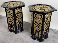 Atlas Showroom Hollywood Regency Moroccan Stye Side or End Table Black with Gold Design a Pair - 3858103