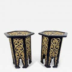 Atlas Showroom Hollywood Regency Moroccan Stye Side or End Table Black with Gold Design a Pair - 3859964