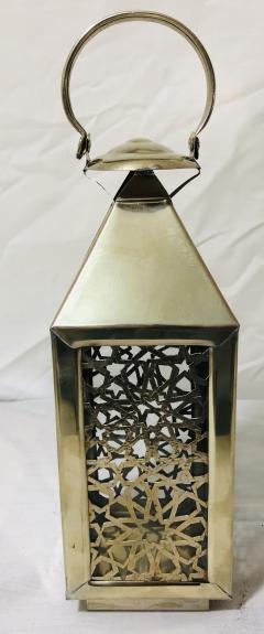 Atlas Showroom Moroccan Candle Lantern Holder White Brass in Arabesque Design Set of Three - 1178913