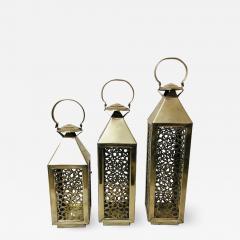 Atlas Showroom Moroccan Candle Lantern Holder White Brass in Arabesque Design Set of Three - 1223555