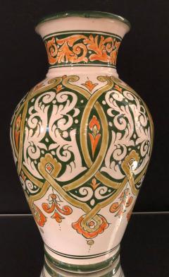 Atlas Showroom Moroccan Ceramic Green White and Orange Handmade Vintage Vase or Urn - 1084785
