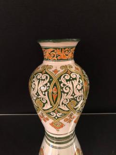 Atlas Showroom Moroccan Ceramic Green White and Orange Handmade Vintage Vase or Urn - 1084786