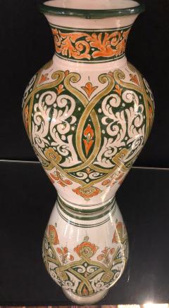 Atlas Showroom Moroccan Ceramic Green White and Orange Handmade Vintage Vase or Urn - 1084787