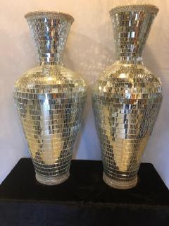 Atlas Showroom Pair of Monumental Art Deco Style Micro Mosaic Mirrored Over Clay Urns - 1018853