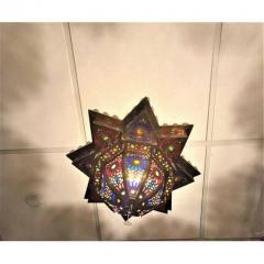 Atlas Showroom Tiffany Co Fashioned Brass and Colored Glass Chandelier - 1030551